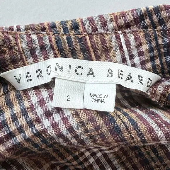 NWOT Veronica Beard Isabel Plaid Button Back Tie Cuff Blouse in Brown Size 2 - Picture 9 of 14
